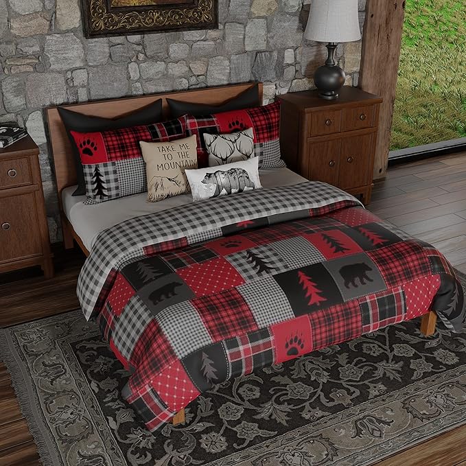 Donna Sharp King Comforter Set - 3 Piece Set - Red Forest - King Comforter and Two King Pillow Shams - Machine Washable - Perfect for Rustic Décor