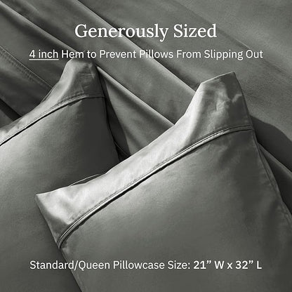 California Design Den Standard Queen Size Pillowcase Set - 400 Thread Count, 100% Cotton Sateen, Set of 2 Pillow Covers, Soft and Breathable - Grey Size