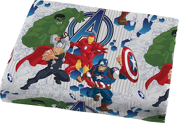Jay Franco Kids Sheet Cartoon Set with Fitted, Flat Sheets & Pillow Cover - Ultra-Soft Bedding with Pillowcase for Room Decor, Blue - Avengers, 3 Piece Twin