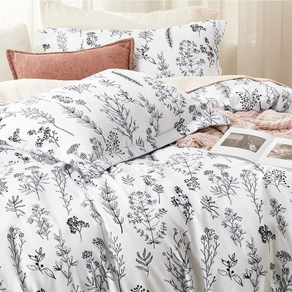 Bedsure Duvet Cover King Size - Reversible White King Duvet Cover Set with Zipper Closure, 3 Pieces Floral Patterned Bedding Set with 8 Corner Ties and 2 Pillow Shams