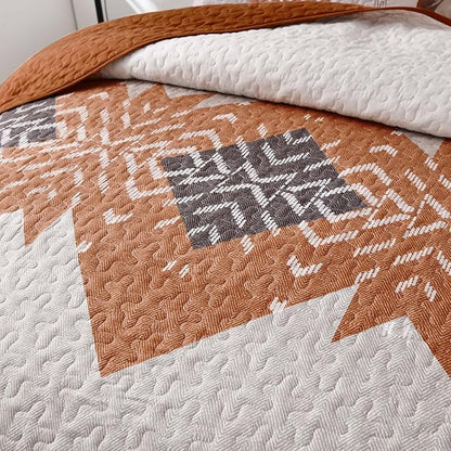 Dintszyayue Burnt Orange Quilt Set Boho California King Size,3 Piece Aztec Texture Bedspread Coverlet Set Soft Lightweight Bedding Set Terracotta Quilt with 2 Pillowcases(Terracotta,96"x112")