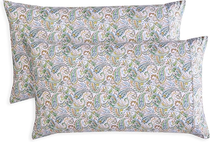 Elegant Comfort Ultra Soft Set of 2 Floral Print Pillowcases - 1500 Premium Hotel Quality Microfiber, Soft and Smooth Envelope Closure 2-Piece Pillow Covers - King, Paisley Teal