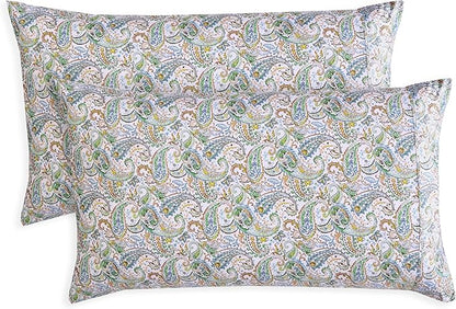 Elegant Comfort Ultra Soft Set of 2 Floral Print Pillowcases - 1500 Premium Hotel Quality Microfiber, Soft and Smooth Envelope Closure 2-Piece Pillow Covers - Standard/Queen, Paisley Teal