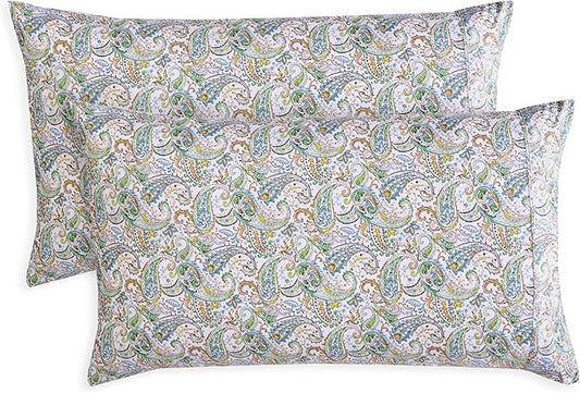 Elegant Comfort Ultra Soft Set of 2 Floral Print Pillowcases - 1500 Premium Hotel Quality Microfiber, Soft and Smooth Envelope Closure 2-Piece Pillow Covers - Standard/Queen, Paisley Teal