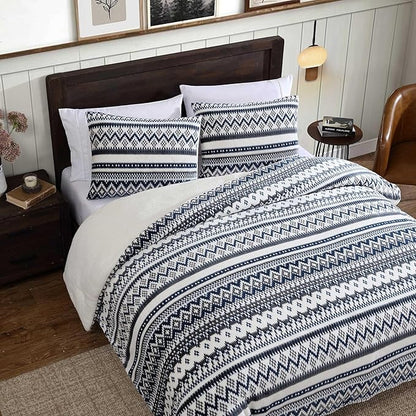 Eddie Bauer - Twin Comforter Set, Reversible Plush Bedding with Matching Sham, Dorm Essentials, Oeko-Tex Certified (Shelton Fair Isle Navy)