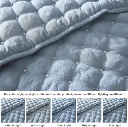 WDCOZY Queen Size Quilts Bedding Sets with 2 Pillow Shams, Lightweight Soft Bedspread Coverlet, Quilted Blanket Thin Comforter Bed Cover for All Season, 3 Pieces, 90x90 inches, Blue