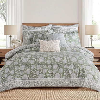 Levtex Home Adare Sage Reversible Twin/Twin XL Comforter Set (68x88in) with 1 Pillow Sham (26x20in) - Floral Bedding - Sage and White - 100% Cotton Twin Size Comforter Set - Soft, Pre-Washed