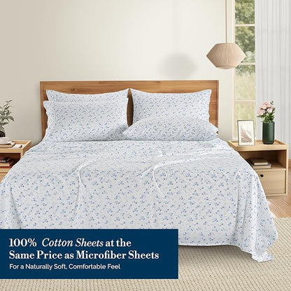 Casa Platino King Bed Sheets Set – 6 Piece Set Made from Natural 100% Cotton Sheets King, Soft Breathable Fabric, Tailored Fit with 15" Deep Pockets, Ideal for Modern Homes & Guest Beds – Floralis