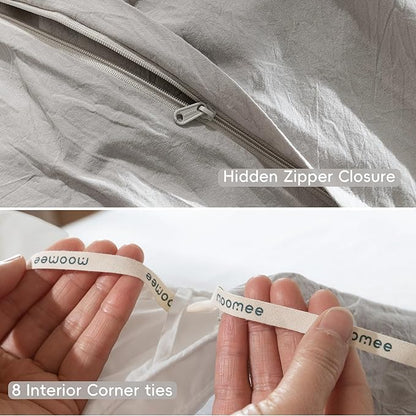 MooMee Bedding Duvet Cover Set 100% Washed Cotton Linen Like Textured Breathable Durable Soft Comfy (Solid Tan, King 104"x90")