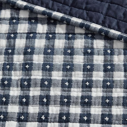 Levtex Home - Camden Gingham Stitch Navy Quilted Throw (50x60in) - Textured Gingham - Lightweight Cotton Throw Blanket - Navy and White - Reversible - Cotton