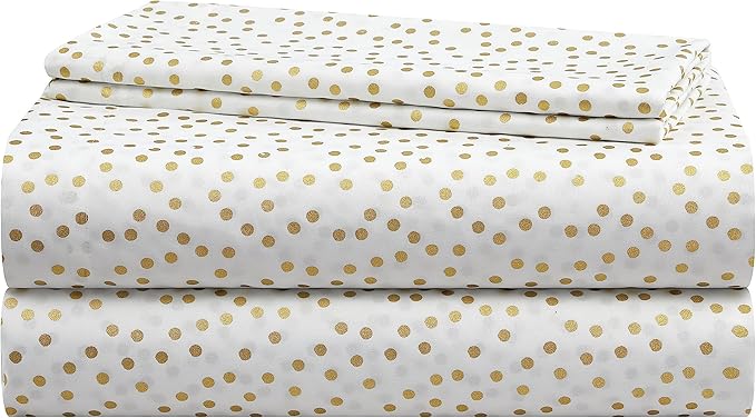 Heritage Kids Full Sheet Set (4-Piece),Gold Dot Pattern, Soft & Durable Bedding for Kids, Cozy Microfiber Sheets with Fitted, Flat Sheet & 2 Pillowcases
