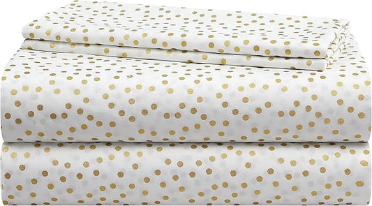 Heritage Kids Full Sheet Set (4-Piece),Gold Dot Pattern, Soft & Durable Bedding for Kids, Cozy Microfiber Sheets with Fitted, Flat Sheet & 2 Pillowcases