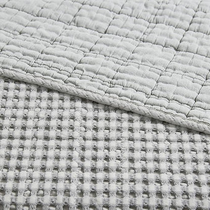 Levtex Home Mills Waffle Full/Queen Quilt Set (88x92in) with 2 Pillow Shams (26x20in) - Grey - Cotton Waffle Full/Queen Size Quilt Bedding Set - Lightweight, Soft, Pre-Washed