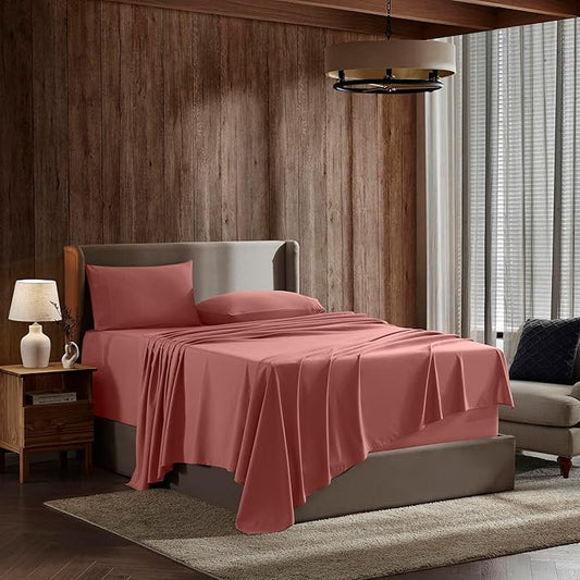 Nestl Full XL Sheet Set - Luxury 1800 Ultra-Soft Microfiber Full Extra Long Bed Sheets - Double Brushed - Deep Pockets - Easy Fit - 4 Piece Set - Bedding Sheets & Pillowcases (Full XL, Pink Clay)
