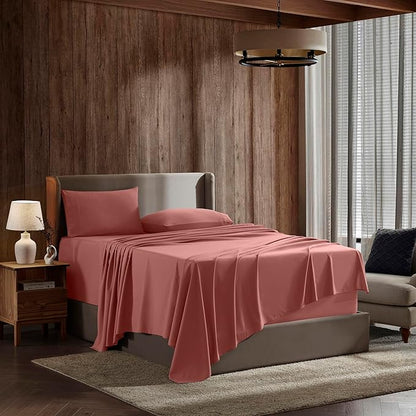 Nestl Split King Sheet Set - 1800 Ultra-Soft Microfiber Bed Sheets - Double Brushed - Deep Pockets - Easy Fit - 5 Piece Set - Bed Sheets & Pillowcases (Split King, Pink Clay)