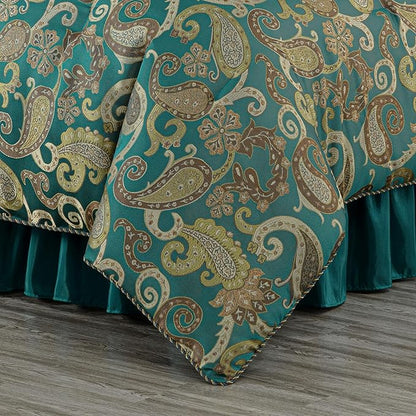 Chezmoi Collection Adelle 7-Piece Paisley Jacquard Embroidered Comforter Bedding Set, Queen, Teal