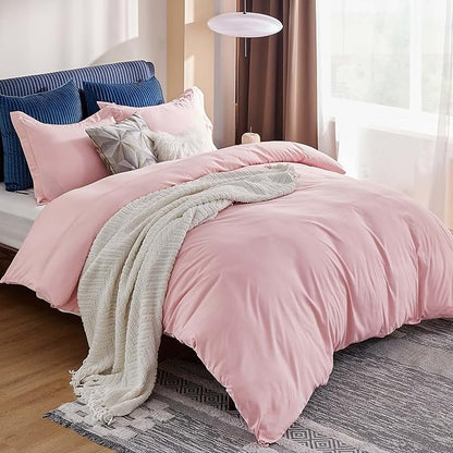 Bedsure Twin Duvet Covers Pink - Soft Brushed Microfiber 2 Pieces with Zipper Closure, 1 Duvet Cover Twin XL 68x90 and 1 Pillow Sham(No Comforter)