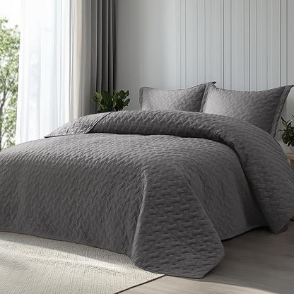 Bedsure Quilts Twin Size - Lightweight Bedspreads Twin Size with Basket Weave Pattern, Soft Quilt Bedding Set, Grey Comforter Set Coverlet for All Seasons with 1 Pillow Sham (68" x 86") | Skin-Friendly Soft, All-Season Comfort, Breathable, Lightweight,...