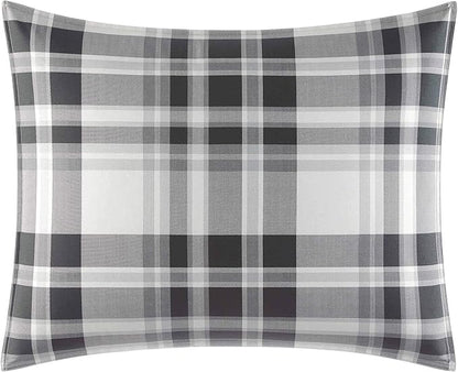 Eddie Bauer - Queen Comforter Set, Cotton Reversible Bedding with Matching Shams, Plaid Home Decor for All Seasons (Coal Creek Grey, Queen)