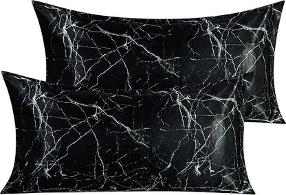NTBAY 2 Pack Satin King Pillowcases for Hair and Skin, Luxurious and Silky Marbling Printed Pillow Cases with Envelope Closure, 20x36 Inches, Black