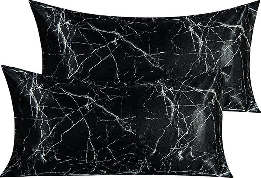 NTBAY 2 Pack Satin King Pillowcases for Hair and Skin, Luxurious and Silky Marbling Printed Pillow Cases with Envelope Closure, 20x36 Inches, Black
