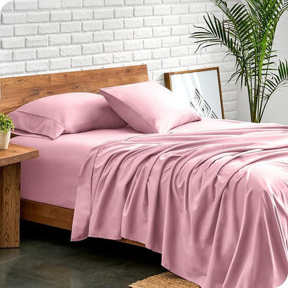Bare Home Split Head Flex King Sheet Set - 1800 Ultra-Soft Microfiber Bed Sheets - Double Brushed - Deep Pockets - Easy Fit - 4 Piece Set - Bedding Sheets & Pillowcases (Light Pink)