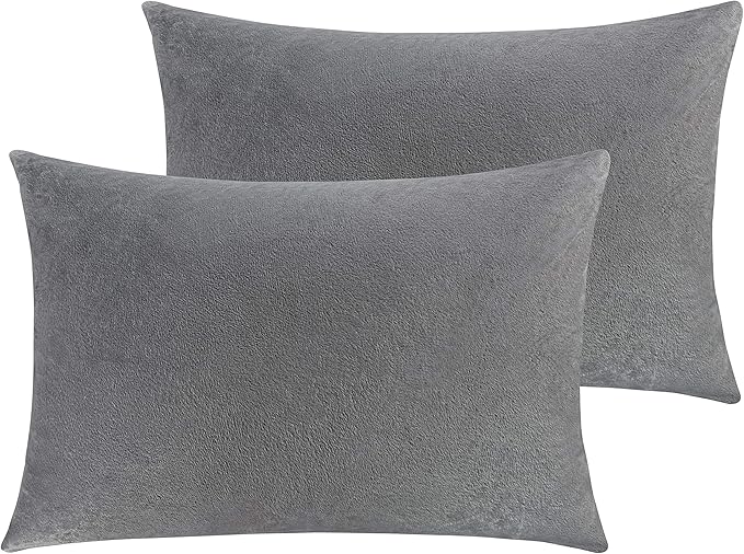 NTBAY Zipped Velvet Toddler Pillowcases, 2 Pack Cozy Luxury Flannel Plush Travel Pillow Cases, 13x18 Inches, Smoke Grey