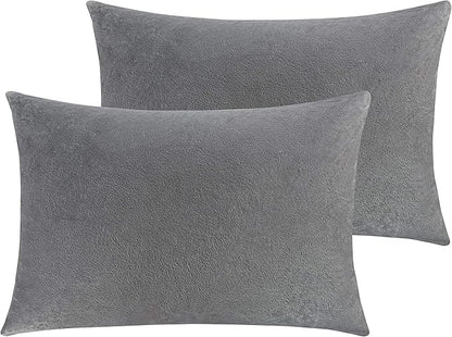 NTBAY Zipped Velvet Toddler Pillowcases, 2 Pack Cozy Luxury Flannel Plush Travel Pillow Cases, 13x18 Inches, Smoke Grey