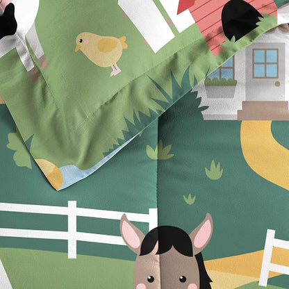 Dream Factory Kids 5-Piece Complete Bed Set Easy-Wash Super Soft Microfiber Comforter Bedding, Twin, Multi Barnyard Animals