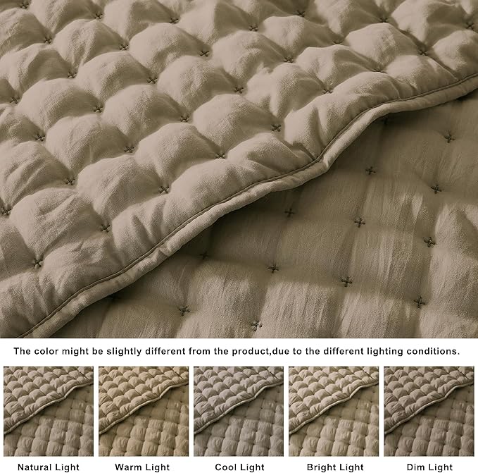 WDCOZY King Size Quilt Bedding Sets with 2 Pillow Shams, Lightweight Soft Bedspread Coverlet, Quilted Blanket Thin Comforter Bed Cover for All Season, 3 Pieces, 104x90 inches, Taupe