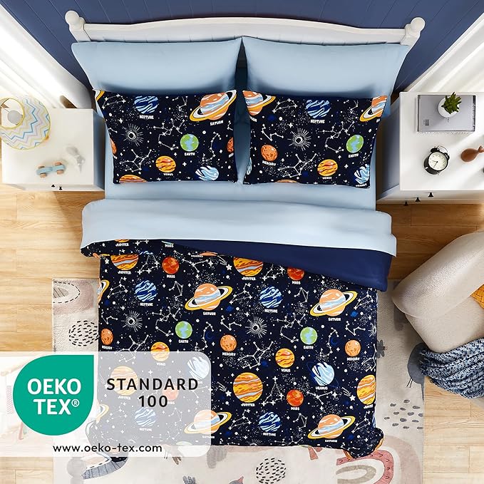 Queen Kids Comforter Set - 7 Pieces Queen Bedding Sets for Boys, Glow in The Dark Space Bed in A Bag with Sheets