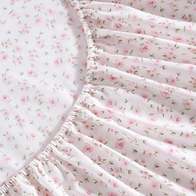 Laura Ashley - Full Sheet Set, Crisp & Cool Cotton Percale Bedding for Year Round Comfort, Deep Pocket, Bed Sheets with Matching Pillowcases (Little Ditsy Pink)