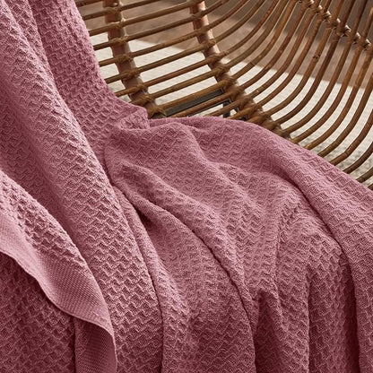 Bedsure Gentlesoft 100% Cotton Blanket Twin XL Size for College Dorm - Breathable and Soft for Spring Summer, Waffle Weave Twin Blanket for Bed, Dorm Room Essentials, Dusty Rose, 66x90 inches