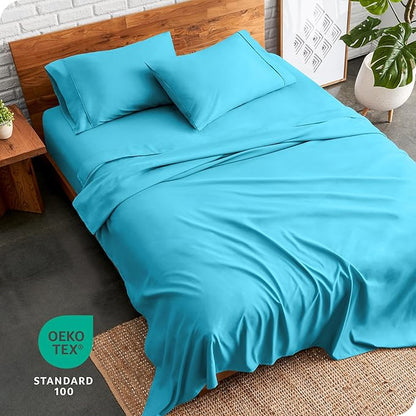 Bare Home Split Head Flex King Sheet Set - 1800 Ultra-Soft Microfiber Bed Sheets - Double Brushed - Deep Pockets - Easy Fit - 4 Piece Set - Bedding Sheets & Pillowcases (Aqua)