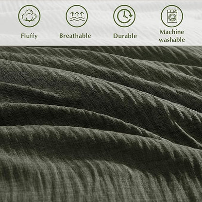 Geniospin California King Comforter Set - 7 Pieces Comforter King Size, Soft Solid Bedding Set for All Season, Textured Bed in a Bag with Sheets, Pillowcases & Shams (Dark Green,104''x96'')