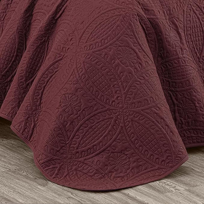 Chezmoi Collection Austin 3-piece Oversized Bedspread Coverlet Set (King, Burgundy) | Oversized, Lightweight, Fade Resistant