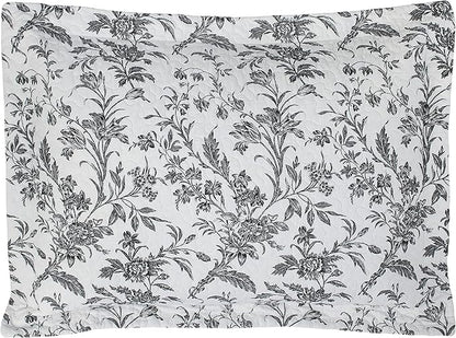 Laura Ashley - King Quilt Set, Soft Cotton Bedding with Reversible Design, Medium Weight for Year Round Use, 3 Piece Bed Set with Matching Pillowcases (Amberley Black/White)