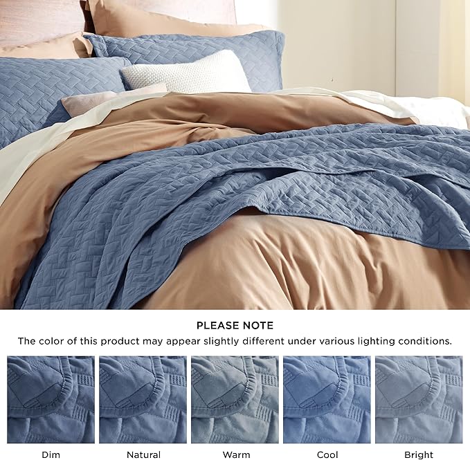 Bedsure Quilts King Size - Lightweight Bedspreads King Size with Basket Weave Pattern, Soft Quilt Bedding Set, Mineral Blue Comforter Set Coverlet for All Seasons with 2 Pillow Shams (106" x 96") | Skin-Friendly Soft, All-Season Comfort, Breathable, Li...