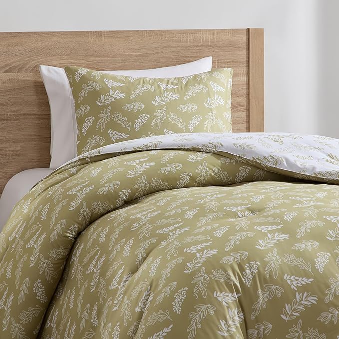 Nestl Twin/Twin XL Comforter Set - Olive Green Bed in a Bag Twin, 2 Pieces Reversible Bed Set, Soft Floral Bedding Set for College Dorm, All Season Botanical Comforters with Pillow Sham