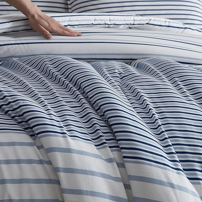 Eddie Bauer - Full/Queen Comforter Set, Super Soft Bedding with Matching Shams, Two-Piece Back Closure, Modern Room Essentials (Cooper Stripe Blue, Full/Queen)
