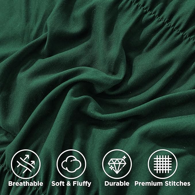 Andency Ruched Dark Emerald Green King Size Comforter Set, Shabby Chic Pleated Bedding Sets 3 Pieces, Lightweight Soft Boho Ruffle Bed Set for Girls, Kids, Women, All Season