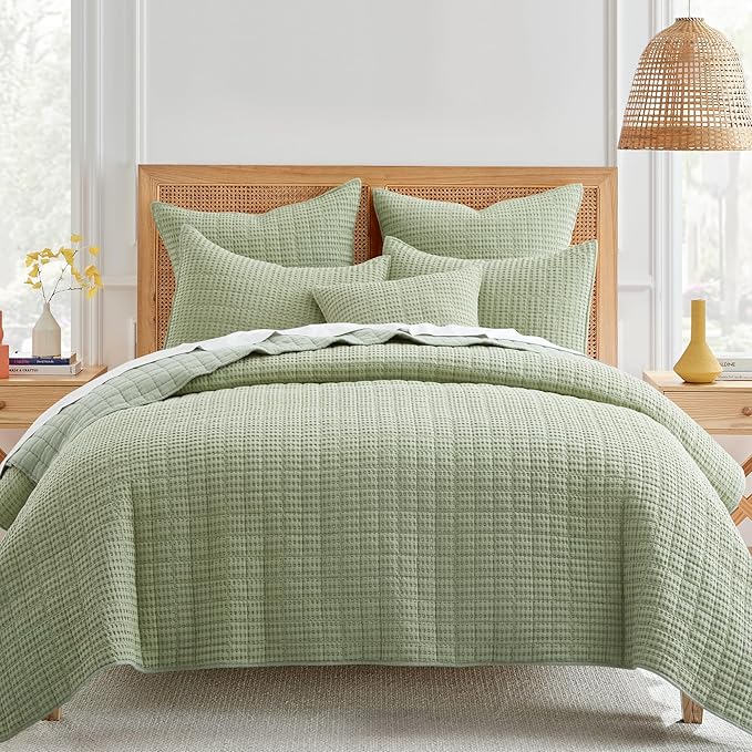 Levtex Home Mills Waffle Full/Queen Quilt Set (88x92in) with 2 Pillow Shams (26x20in) - Desert Sage - 100% Cotton Full/Queen Size Quilt Bedding Set - Lightweight, Soft, Pre-Washed