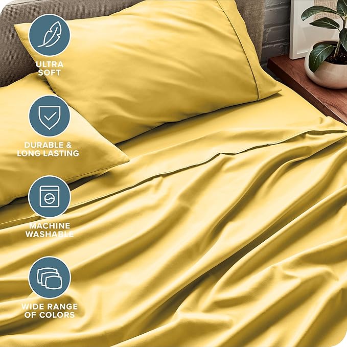 Bare Home King Sheet Set - 1800 Ultra-Soft Microfiber King Bed Sheets - Double Brushed - Deep Pockets - Easy Fit - 4 Piece Set - Bedding Sheets & Pillowcases (King, Lemon Drop)
