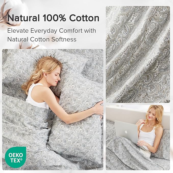Comfort Spaces 100% Cotton Sheet Set Breathable, Lightweight, Soft with 14" Elastic Pocket Fits up to 16" Mattress, All Season Cozy Bedding, Matching Pillow Case, Full Paisley Multi 4 Piece