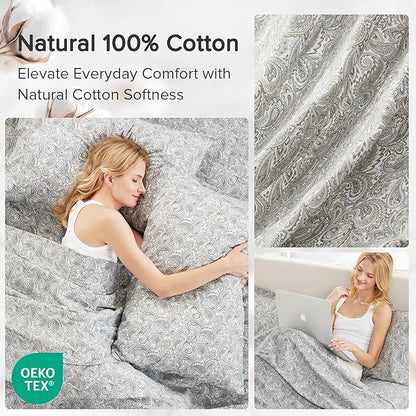 Comfort Spaces 100% Cotton Sheet Set Breathable, Lightweight, Soft with 14" Elastic Pocket Fits up to 16" Mattress, All Season Cozy Bedding, Matching Pillow Case, Full Paisley Multi 4 Piece