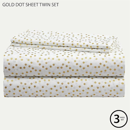 Heritage Kids 3-Piece Twin Sheet Set - Gold Dot Pattern, Soft and Cozy Bedding for Girls, Includes Fitted Sheet, Flat Sheet & Pillowcase, Durable and Easy Care