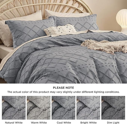 Bedsure Boho Duvet Cover King Size - Grey Breathable & Soft Boho Bedding, Machine Washable Comforter Cover for All Seasons, Includes 1 Duvet Cover 104"x90" with 2 Pillow Shams & Zipper Closure