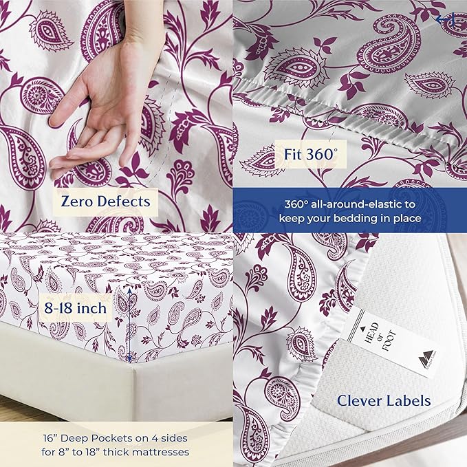 Mayfair Linen 100% Organic Cotton Printed Sheets Twin Size - Percale Weave Cotton Twin Size Sheet Set (4 PC, Paisley), Soft & Crisp, GOTS Certified, Cooling Sheets, 16" Deep Pocket