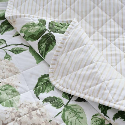 Martha Stewart - King Quilt Set, 100% Soft Cotton Floral Bedding for Year Round Comfort, 3 Piece Bed Set with Matching Pillowcases (Hydrangea Floral Beige)