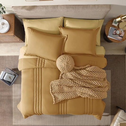 Monbix Full Comforter Set - 7 Pieces Desert Yellow Bed in a Bag Full Size Bedding Sets with Comforters, All Seasons Comforter with Sheets, Pillowcases & Shams